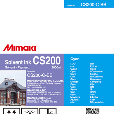 CS200 Solvent ink bottle Cyan 2,000ml (CS200-C-BB) - Asky Print France
